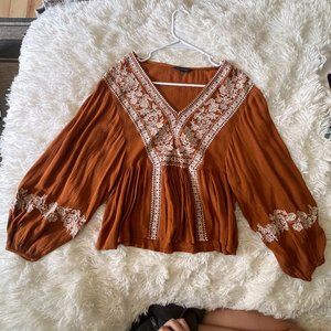 American Eagle Western Burnt Orange Blouse